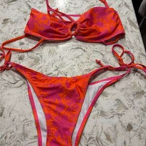 Vibrant Orange and Pink Floral Bikini Set